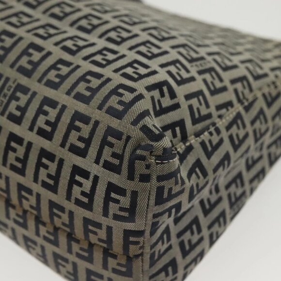 FENDI Zucchino Canvas Mamma Baguette Shoulder Bag Navy Silver Auth 142298 - Picture 3 of 16
